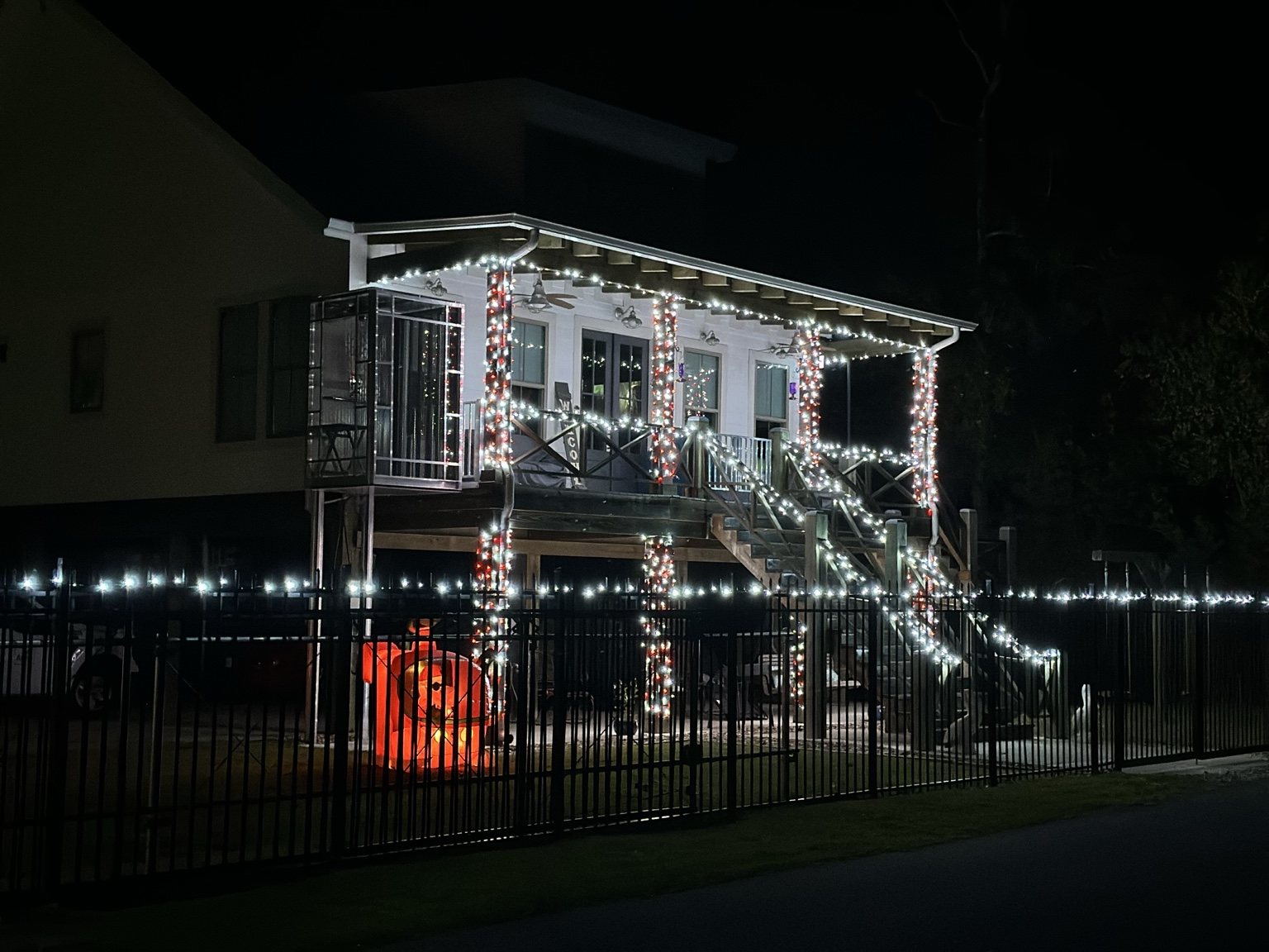 Candy cane red and white patio lighting