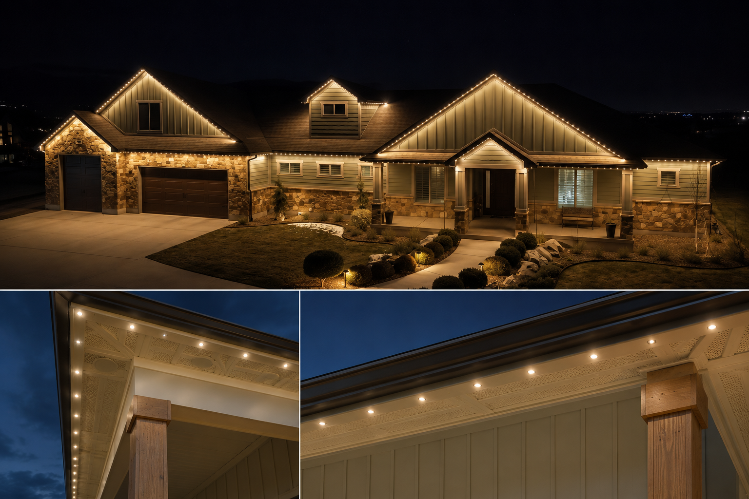 AI concept rendering of a clean color-matched permanent lighting installation