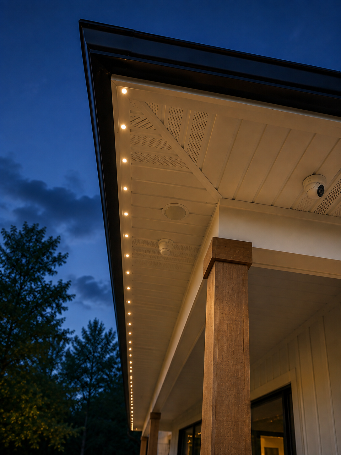 AI concept rendering of a close-up permanent lighting installation